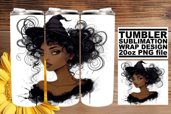 20oz Watercolor Halloween Afro Woman Gothic Tumbler For Sale
