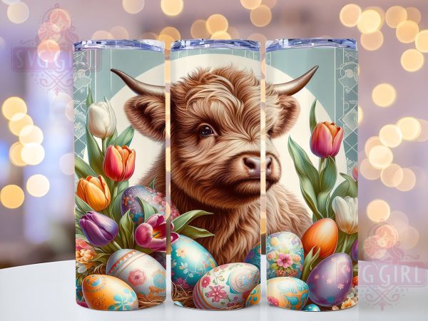 Highland Cow Easter 20oz Tumbler Wrap Sublimation Design, Straight Tapered Tumbler Wrap, Happy Easter Tumbler Png, Instant Digital Download on Sale