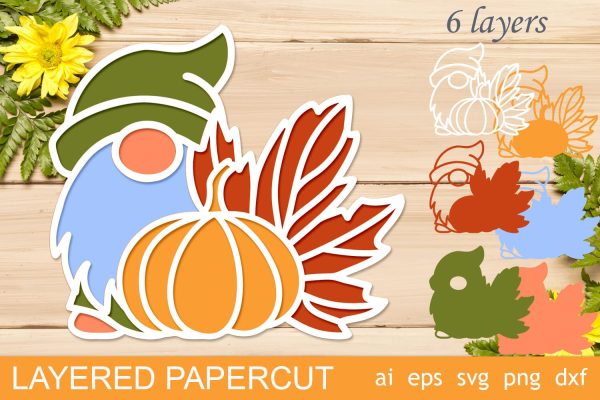 3d fall gnome with pumpkin svg, Gnome svg layered papercut Online Hot Sale