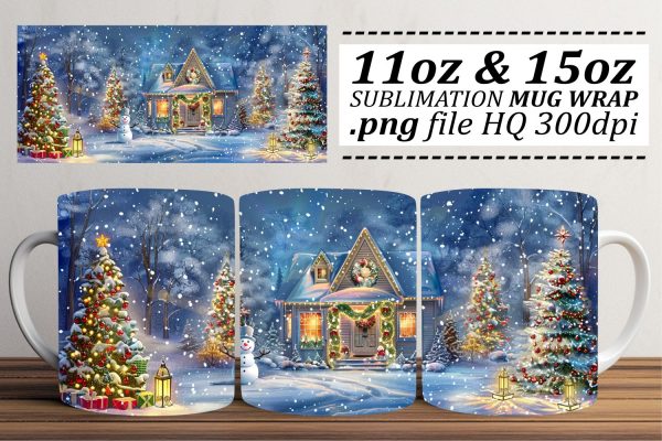 Christmas Landscape Mug Wrap Sublimation - 11oz & 15oz Mug Sizes For Cheap