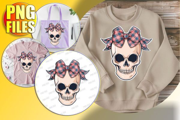 Adorable Halloween Skull Clipart with Bow - Fall Sublimation Supply