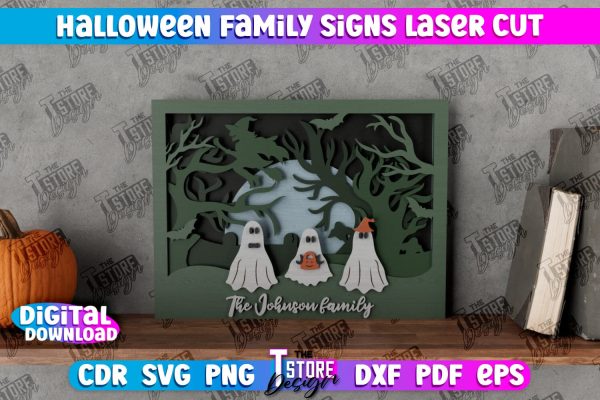 Halloween Family Sign | 3D Halloween Decor | 3D Halloween Scene | Multilayered Design | CNC File Cheap