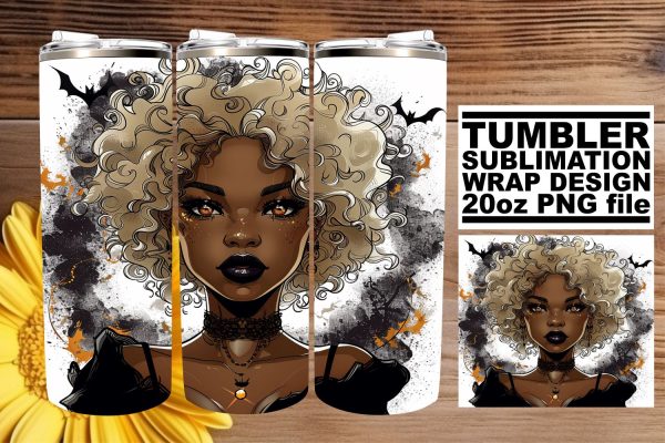 Halloween Tumbler Wrap 20oz Watercolor Gothic Afro Design Online Sale