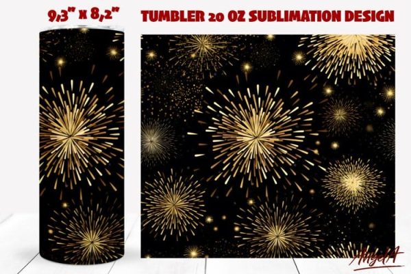 Gold Christmas Tumbler wrap sublimation   fireworks png For Sale