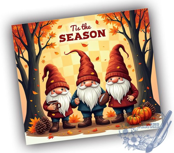 Fall Gnomes 20oz Skinny Tumbler PNG, Tis the Season Tumbler Sublimation Wrap, Straight & Tapered Tumbler Wrap, Instant Digital Download Online - Image 2