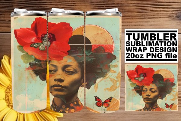 20oz Tumbler Artistic Black Woman Abstract Wrap Design For Sale