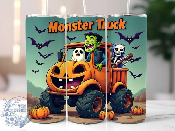 Monster Truck Halloween 20oz Skinny Tumbler PNG, Spooky Tumbler Sublimation Wrap, Straight & Tapered Tumbler Wrap, Instant Digital Download Fashion