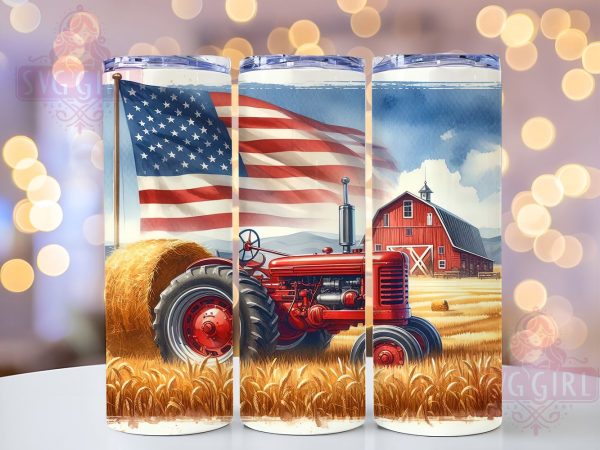 Patriotic Tractor 20oz Tumbler Wrap Sublimation Design, Straight Tapered Tumbler Wrap, Farming America Country Western Tumbler Png, Instant Digital Download For Discount
