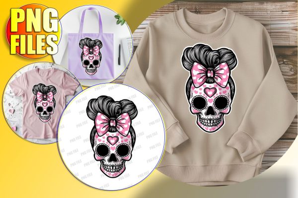 Adorable Autumn Skull with Bow Sublimation PNG Online Sale