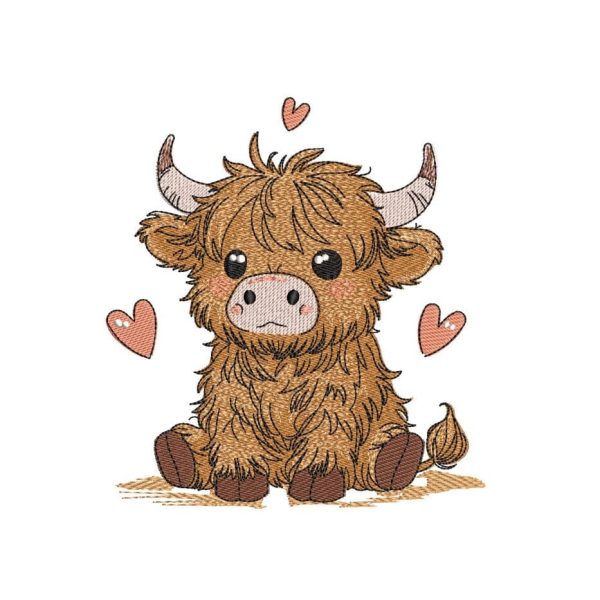Baby Highland Cow Embroidery Design, Farm Animal Embroidery File, 3 Sizes, Instant Download For Sale