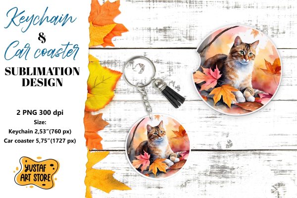Fall Keychain. Fall Car coaster sublimation design For Sale