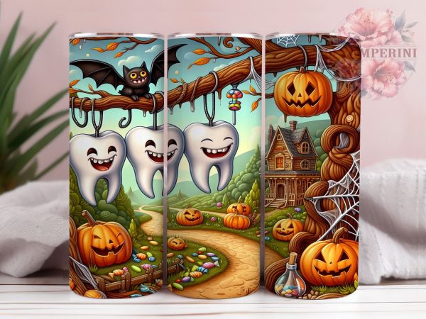 Spooky Dentist Halloween 20oz Tumbler Wrap PNG, Dental Assistant Halloween Tumbler PNG Sublimation Design, Straight & Tapered Tumbler Wrap, Instant Digital Download Online Hot Sale