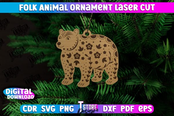 Folk Bear Ornament | Rustic Design | Nordic Ornament | Christmas Tree Toy |  CNC File Online