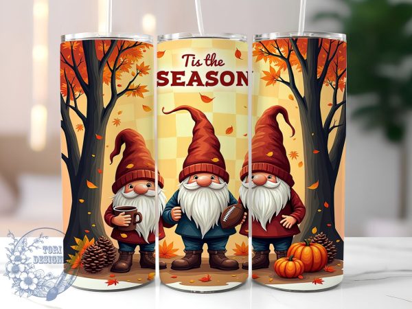 Fall Gnomes 20oz Skinny Tumbler PNG, Tis the Season Tumbler Sublimation Wrap, Straight & Tapered Tumbler Wrap, Instant Digital Download Online