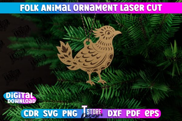 Folk Bird Ornament | Rustic Design | Nordic Ornament | Christmas Tree Toy |  CNC File Cheap