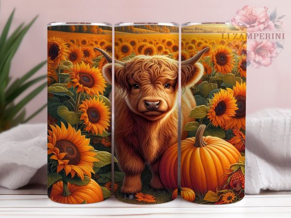 Fall Highland Cow 20oz Tumbler Wrap PNG, Baby Cow Country Tumbler PNG Sublimation Design, Straight & Tapered Tumbler Wrap, Instant Digital Download Supply