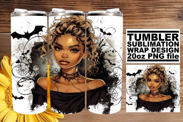 20oz Halloween Watercolor Afro Woman Tumbler Design For Sale