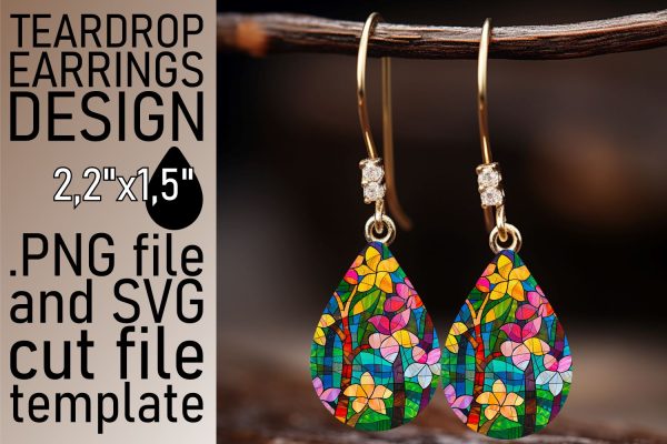 Teardrop Earrings Colorful Stained Glass Tree Art Discount