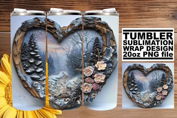 20oz Sublimation Tumbler Wrap 3D Heart Frame Holiday Scene Cheap