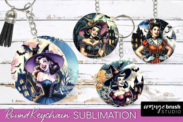 Retro Witch Keychain - Halloween Keychain Sublimation on Sale