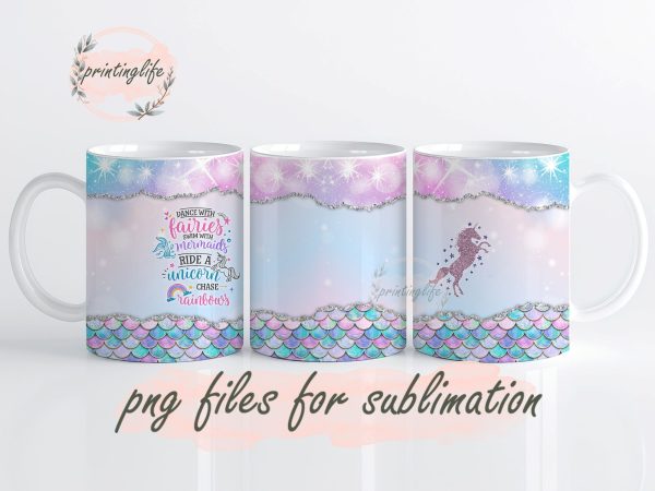 Unicorn Glitter Mug Wrap Design, Instant Digital Design Download Mug Wrap Design, Mug Design PNG Sale