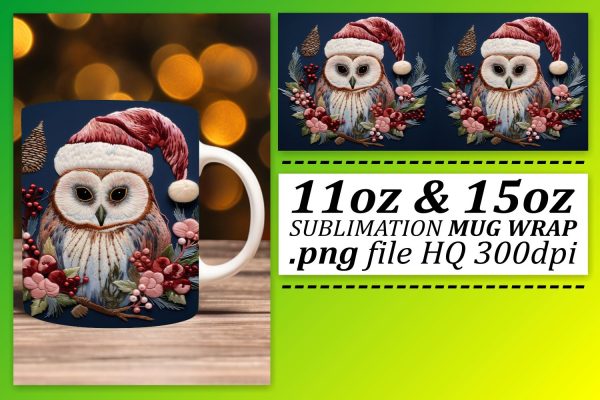 Winter Owl Wrap for 11oz 15oz Mug Christmas Embroidery Hot on Sale