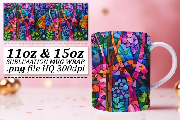11oz 15oz Mug Wrap Stained Glass Tree Colorful Design Online