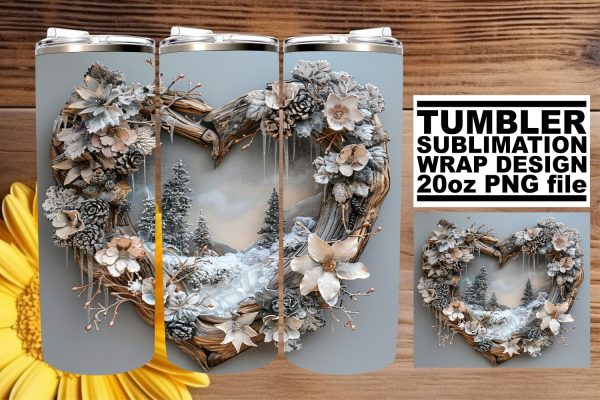 Winter Scene 3D Heart Frame Tumbler Wrap for Sublimation Discount