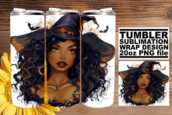 Halloween Tumbler Wrap Afro American Woman Watercolor Sale