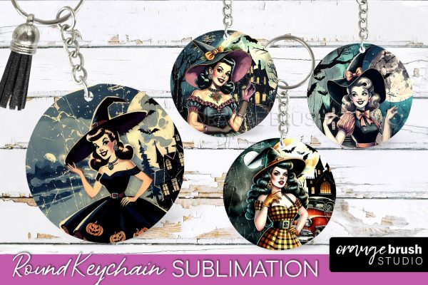 Retro Witch Keychain - Halloween Keychain Sublimation Cheap
