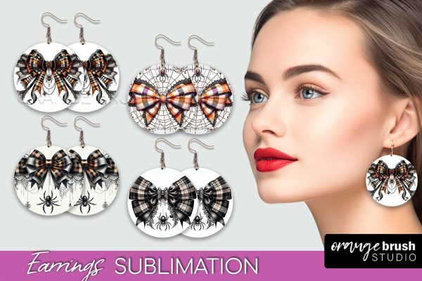 Halloween Coquette Bow Round Earrings Sublimation Online Sale