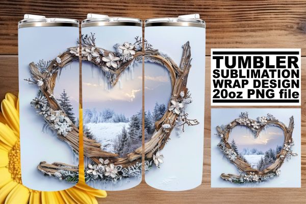 Sublimation Tumbler Wrap 3D Heart Frame Christmas 20oz For Cheap