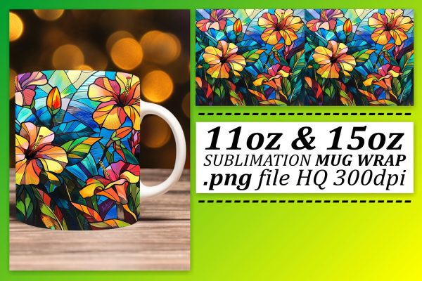 11oz 15oz Stained Glass Tree Mug Wrap Colorful Sublimation For Sale