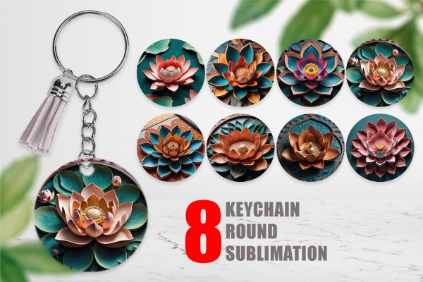 Keychain 3D Carved Lotus Online Sale