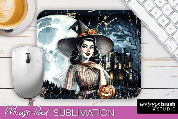 Retro Witch Mouse Pad - Halloween Mousepad Sublimation PNG Hot on Sale