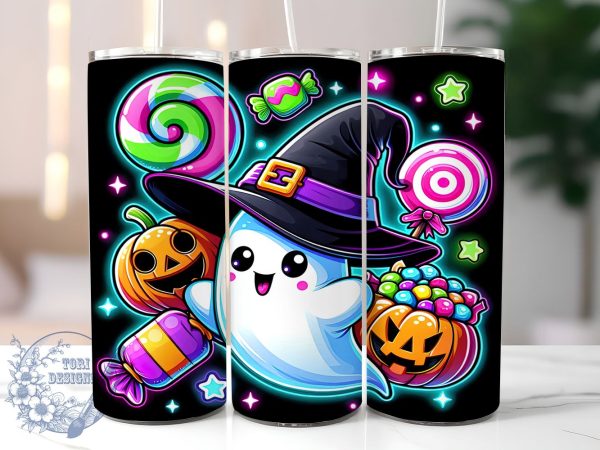Halloween Ghost 20oz Skinny Tumbler PNG, Spooky Season Tumbler Sublimation Wrap, Straight & Tapered Tumbler Wrap, Instant Digital Download on Sale