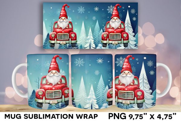 Gnome with Christmas Hat Mug Wrap Sublimation Design Cheap