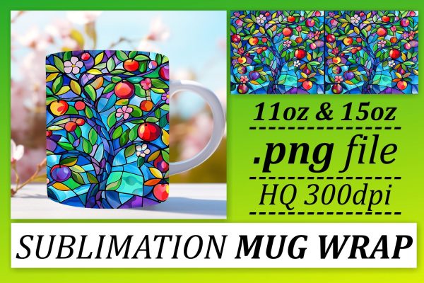 11oz 15oz Colorful Tree Wrap Stained Glass Mug Sublimation Online now