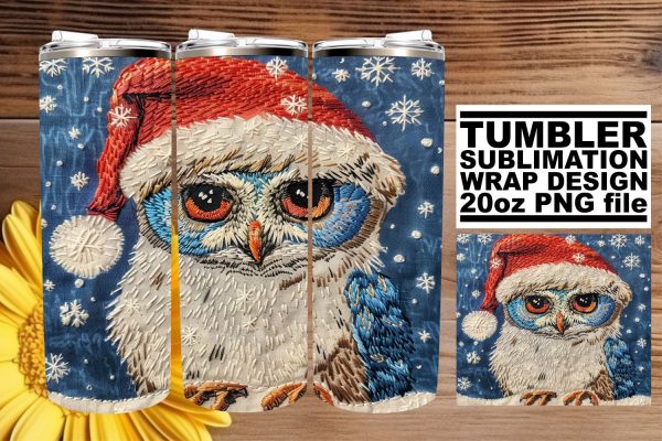 Owl Christmas Tumbler Wrap 20oz Embroidered Sublimation Fashion