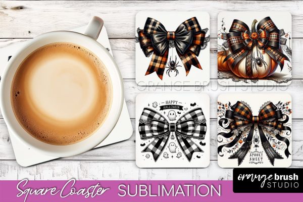Halloween Coquette Bow Square Coaster Sublimation Sale