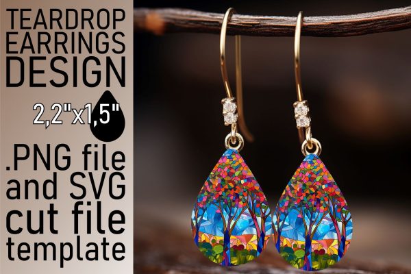 Colorful Stained Glass Tree Teardrop Earrings Sublimation Online