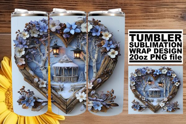 3D Heart Frame Christmas Wrap Sublimation for 20oz Tumblers For Sale