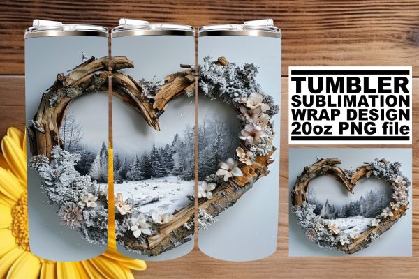 Holiday 3D Heart Frame Tumbler Wrap for Winter Sublimation Discount