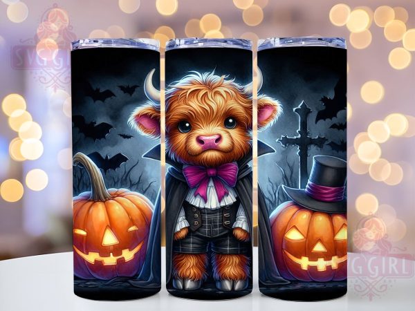 Highland Cow Halloween in Dracula Costume 20oz Tumbler Wrap Sublimation Design, Straight Tapered Tumbler Wrap, Halloween Pumpkin Tumbler Png, Instant Digital Download Discount