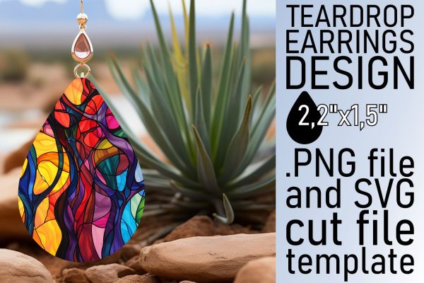 Stained Glass Tree Teardrop Earrings Sublimation Colorful For Sale