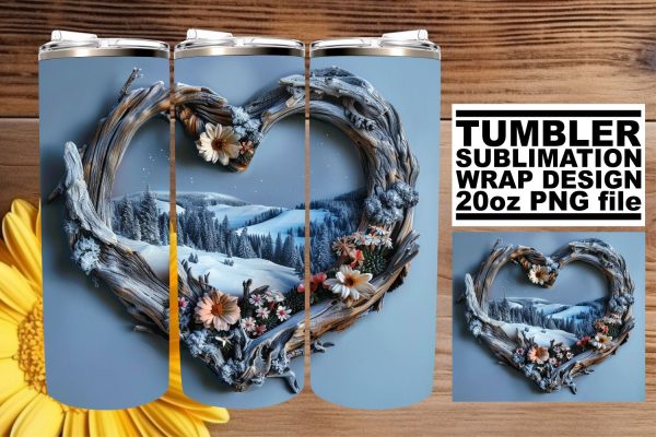 Christmas 3D Heart Frame Tumbler Wrap Sublimation 20oz For Discount