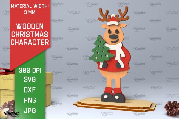 Christmas Reindeer Laser Cut. Christmas Decoration SVG Design For Sale