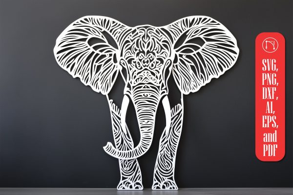 Elephant Paper Cut Laser Cut Template on Sale