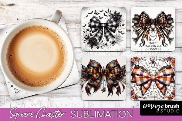 Halloween Coquette Bow Square Coaster Sublimation on Sale