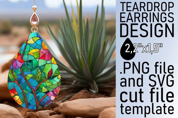 Stained Glass Tree Teardrop Earrings Colorful Sublimation Fashion